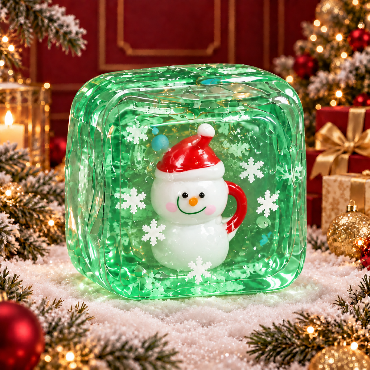 Green Ice Cube Santa Claus with Teacup Stress-Relief Squishy — product image