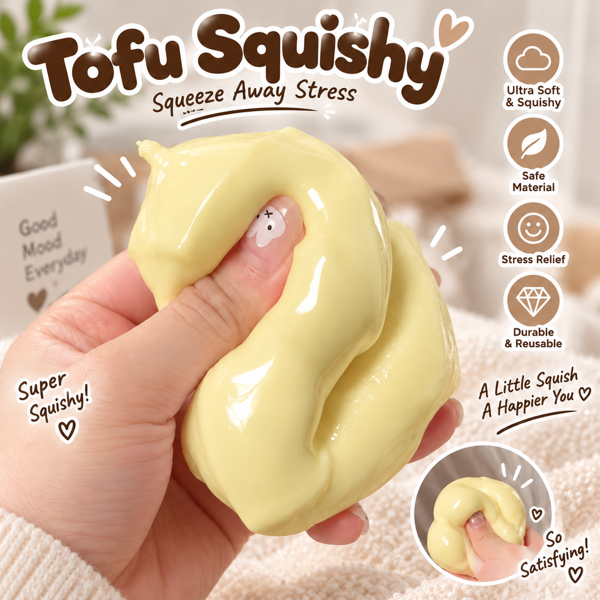 Yellow Tofu Squeeze Toy