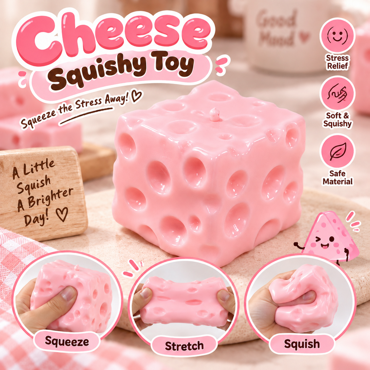 Crunchy Savory Yellow Cheese Cube Stress Ball Fidget Toy