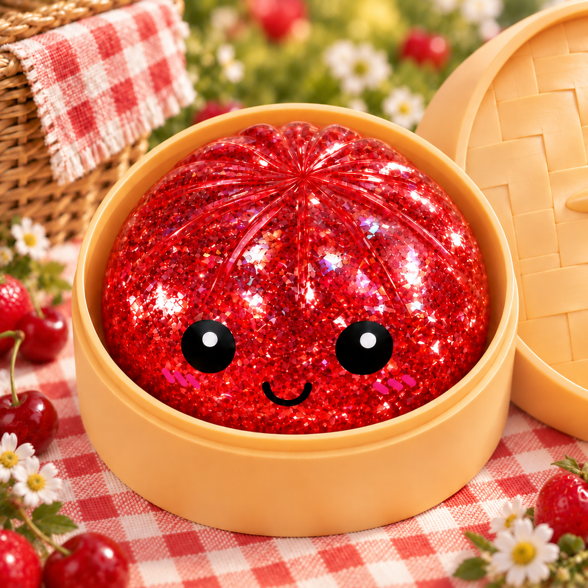 Transparent Ball-Skin Red Steamed Bun with Bamboo Steamer Squishy — product image