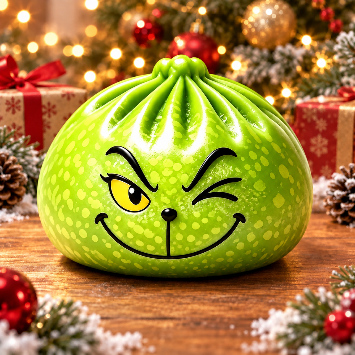 Winking Grinch Steamed Bun Stress-Relief Squishy — product image