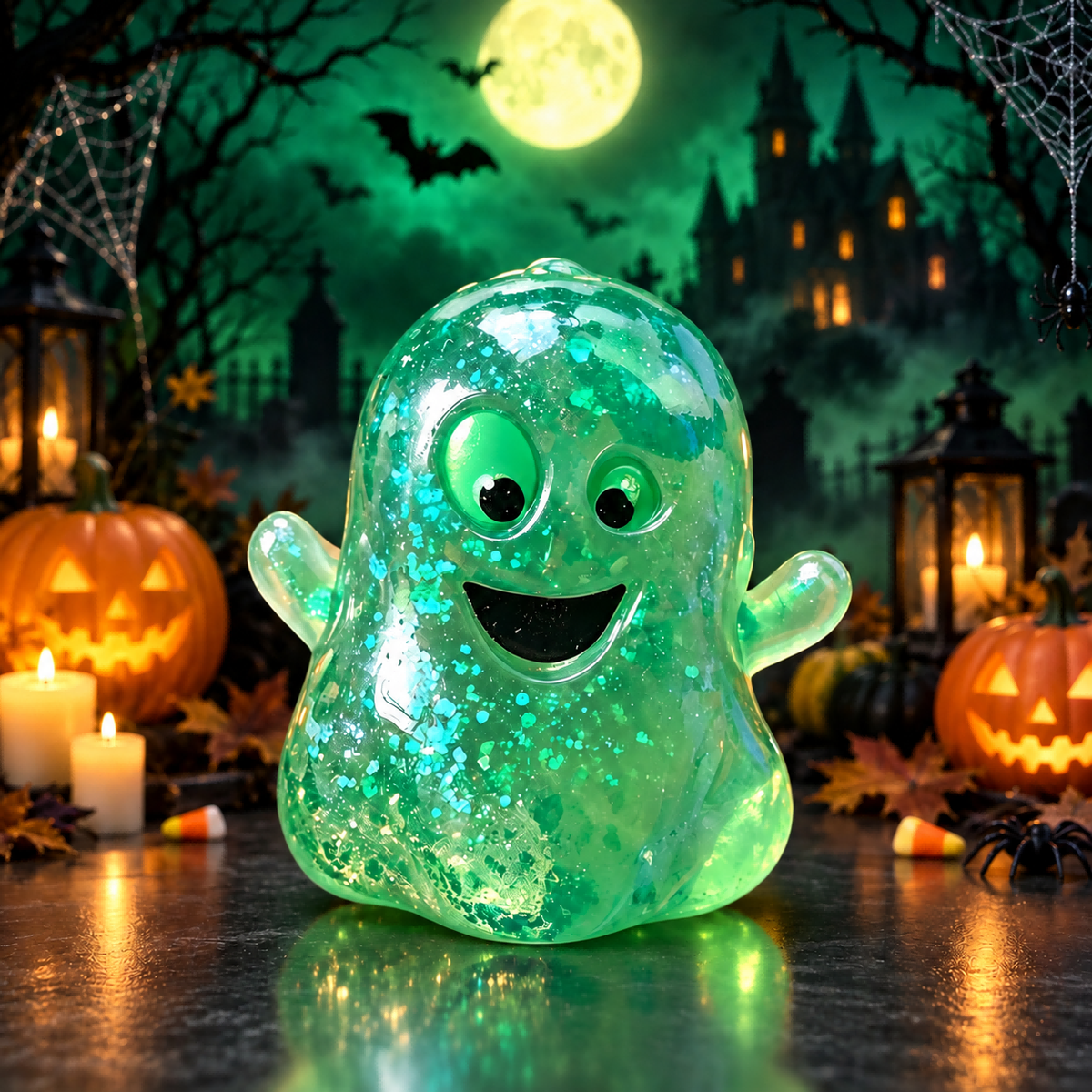 Green Glitter Translucent Ghost Squishy Toy — product image