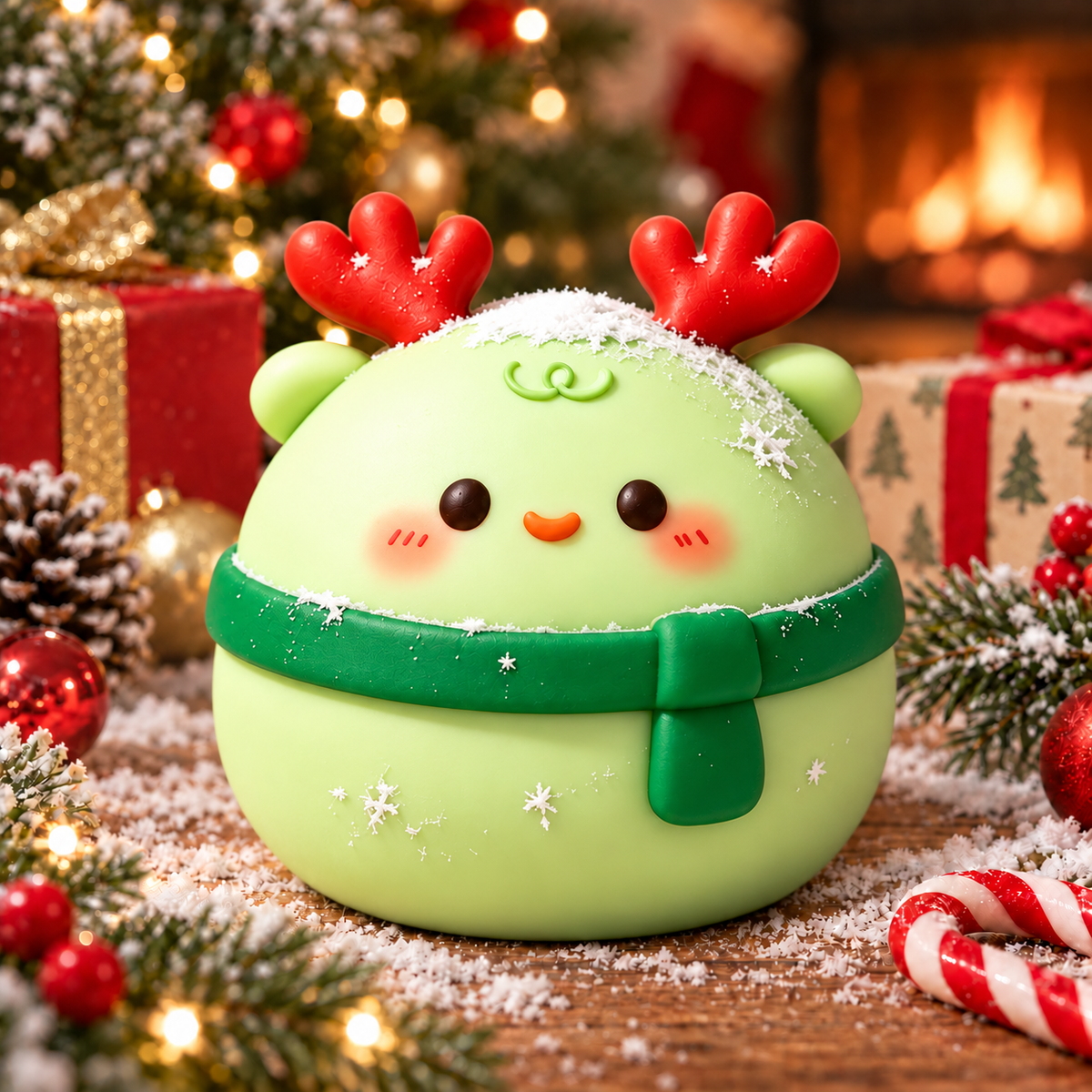 Green Reindeer Daifuku Mochi Stress-Relief Squishy — product image