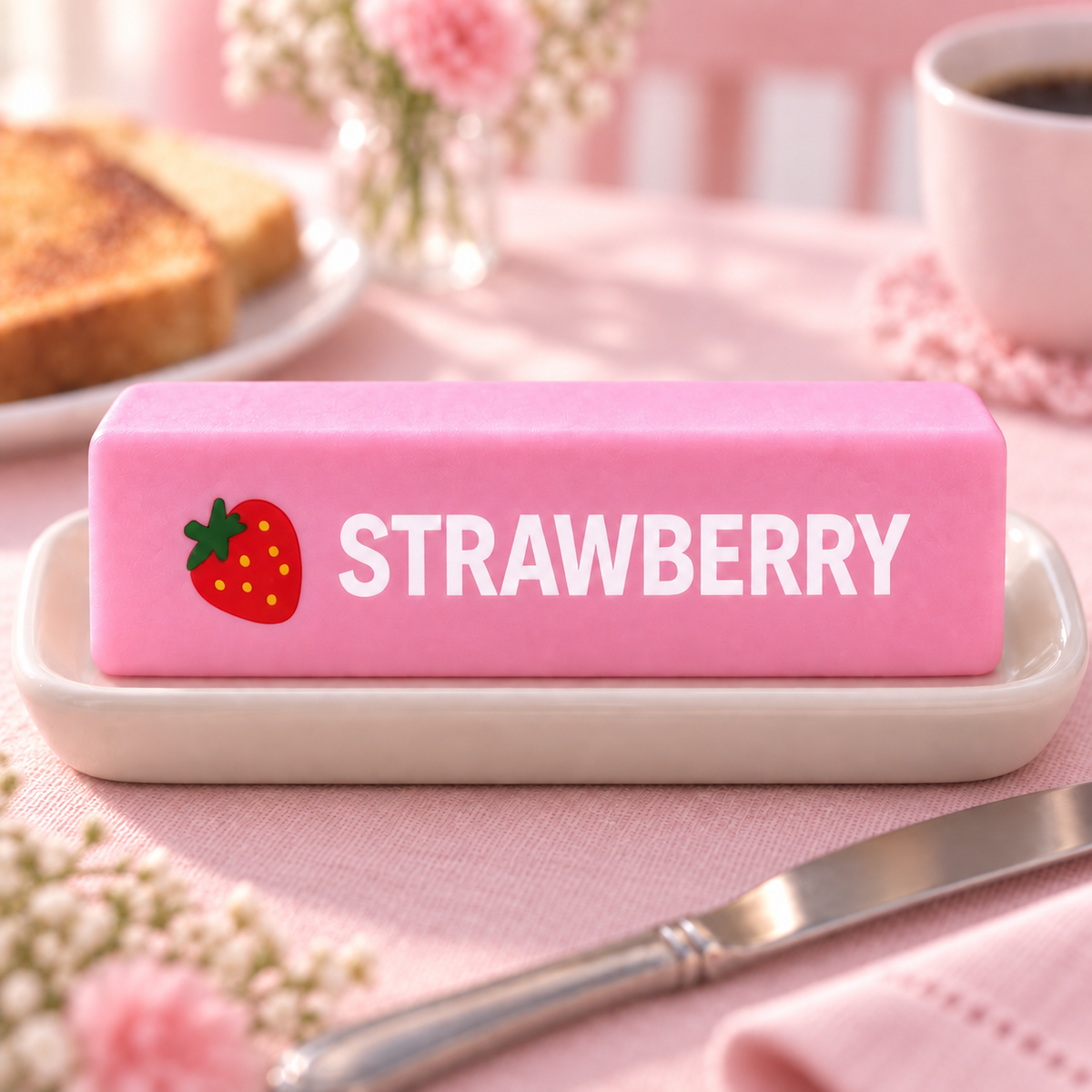 Pink Strawberry Butter Bread Stick Squishy — product image