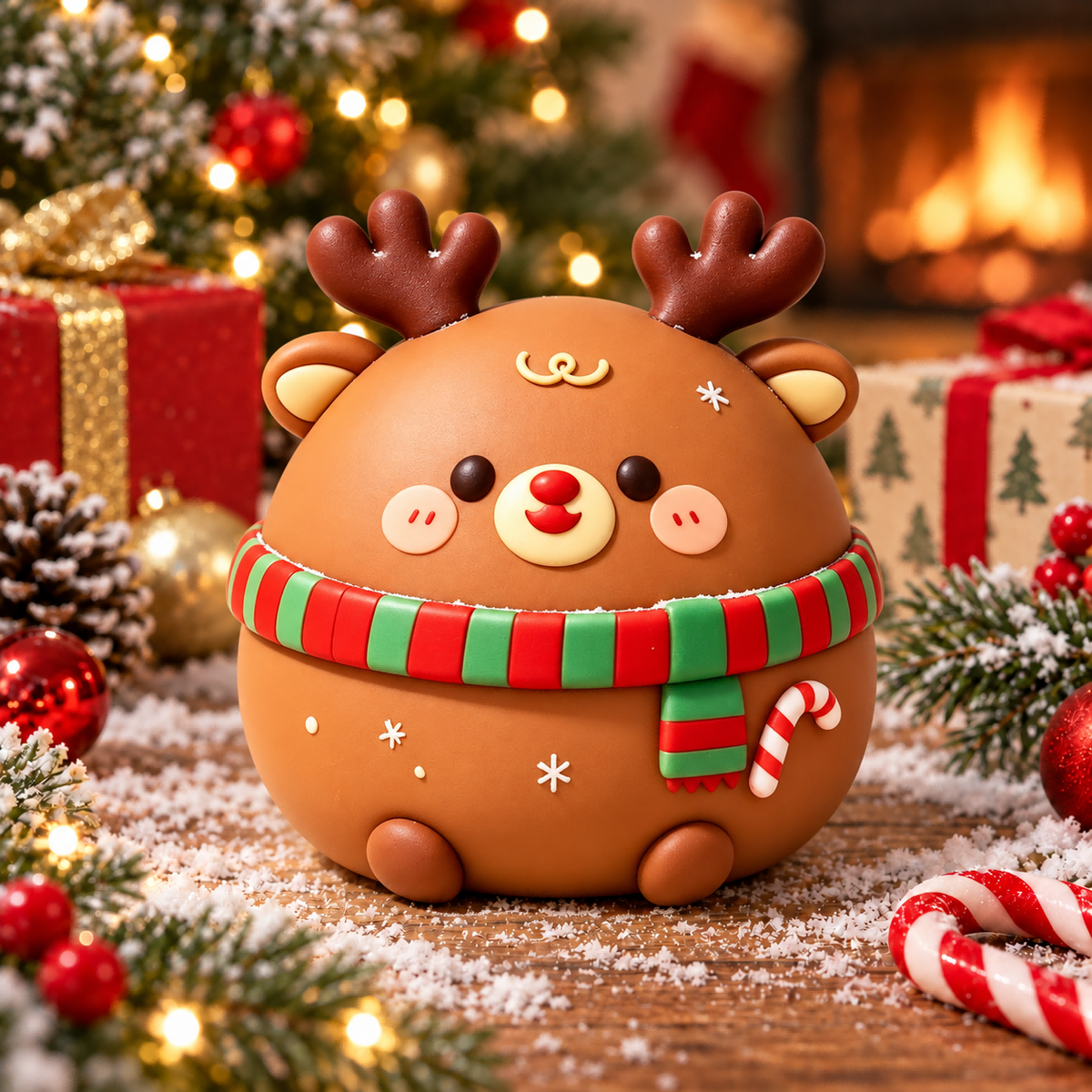 Coffee-Brown Reindeer Daifuku Mochi Stress-Relief Squishy — product image