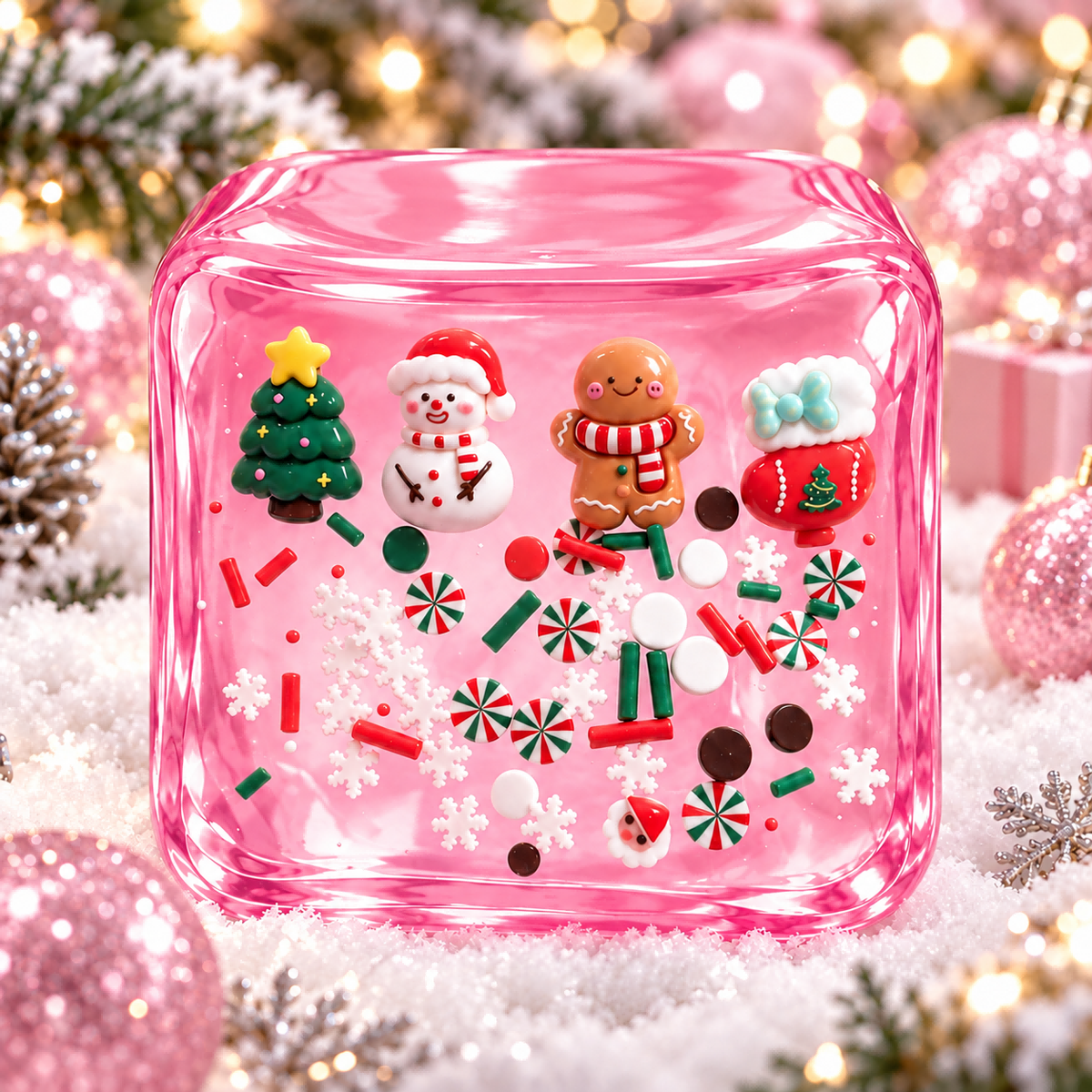 Christmas Pink Ice Cube Squishy