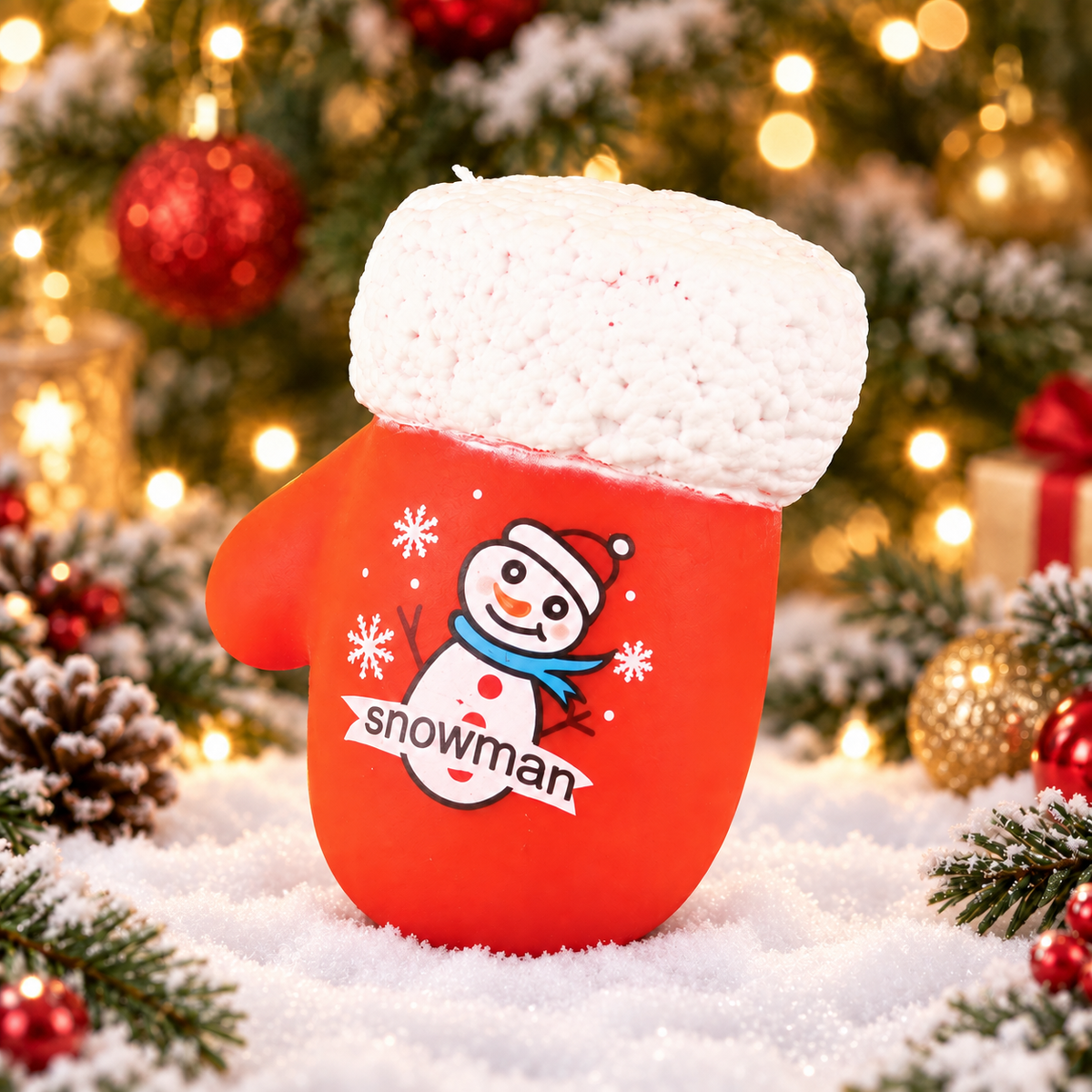 Snowman-Patterned Christmas Mitten Stress-Relief Squishy — product image