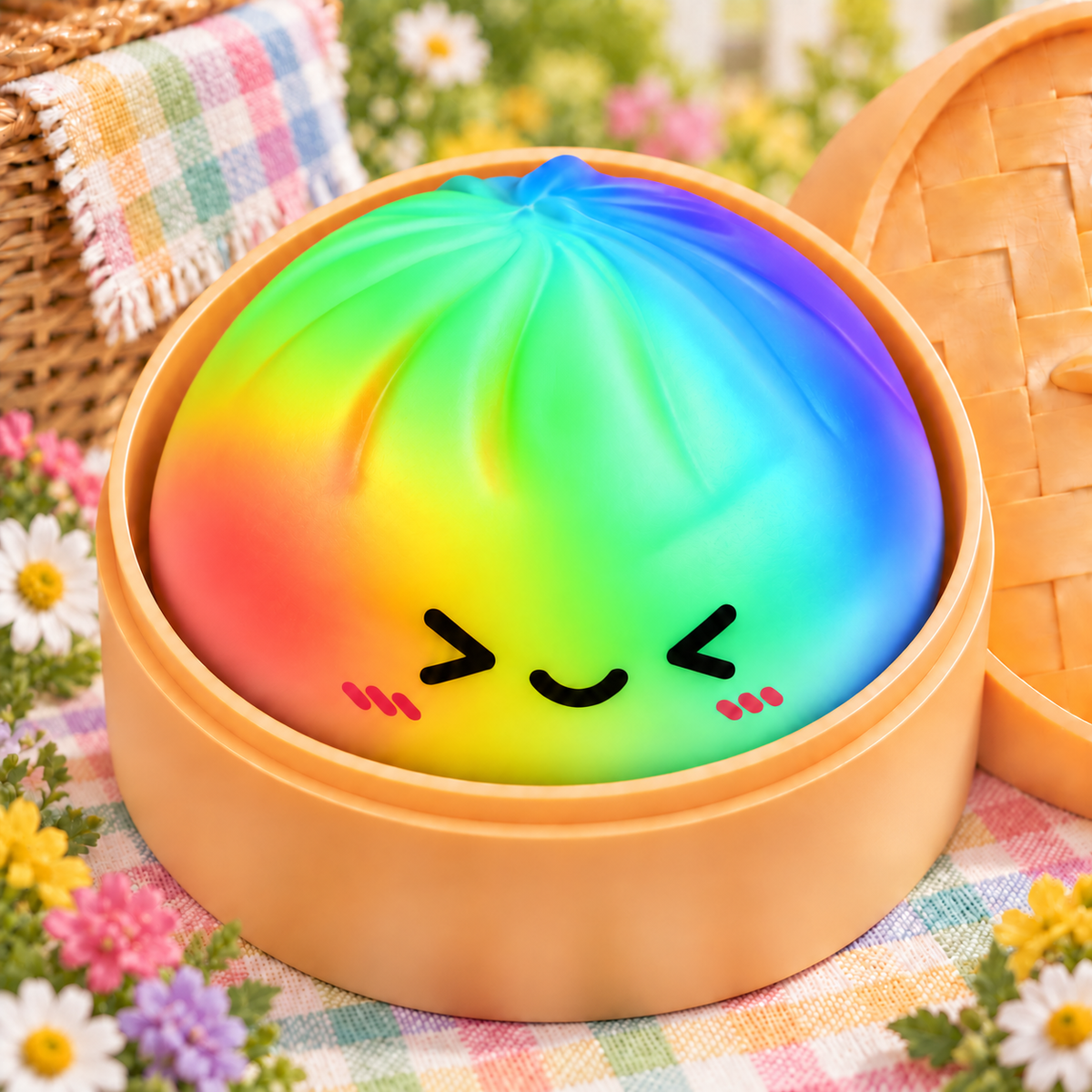 Three-Color Emoji Steamed Buns with Bamboo Steamer and Belly Band Squishy — product image