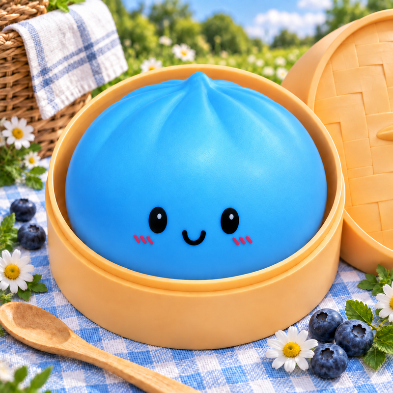Blue Emoji Steamed Bun with Bamboo Steamer Squishy — product image
