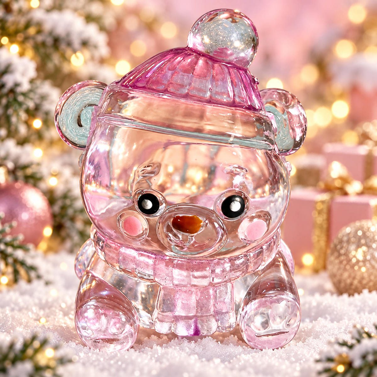 Peach Pink Christmas Bear Squishy