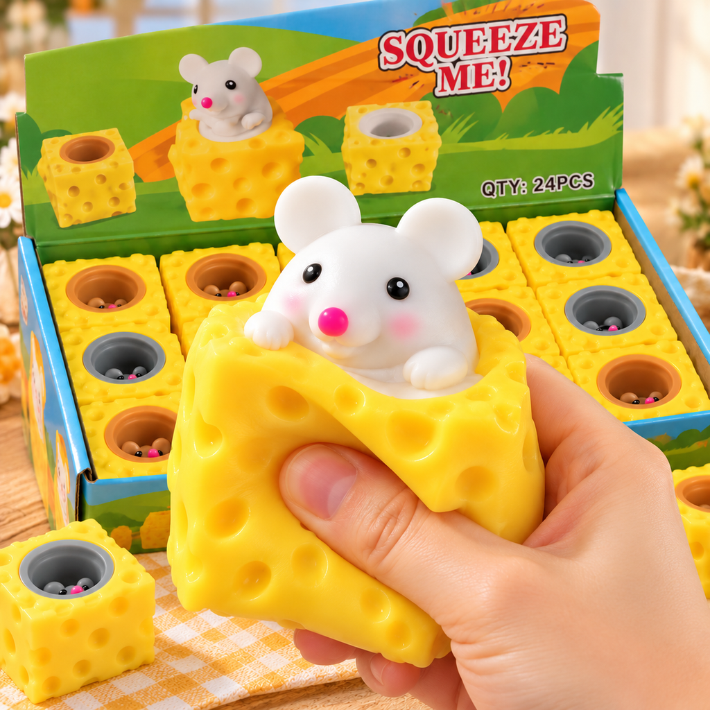 Quirky Cheese And Mouse Cup Squeeze Toy