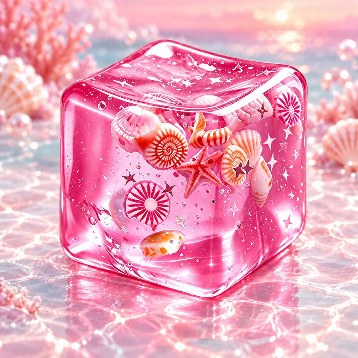 Pink Ocean Seashell Cube Malt Candy Squishy — product image