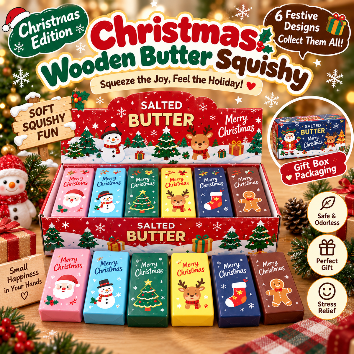 Christmas-Themed Slow-Rise "Butter Bar" Squeeze Toy (Clay-Style)