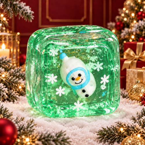 Blue-Faced Santa Claus Green Ice Cube Stress-Relief Squishy — product image