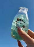 Mint blue drink bottle squishy toy with seashells
