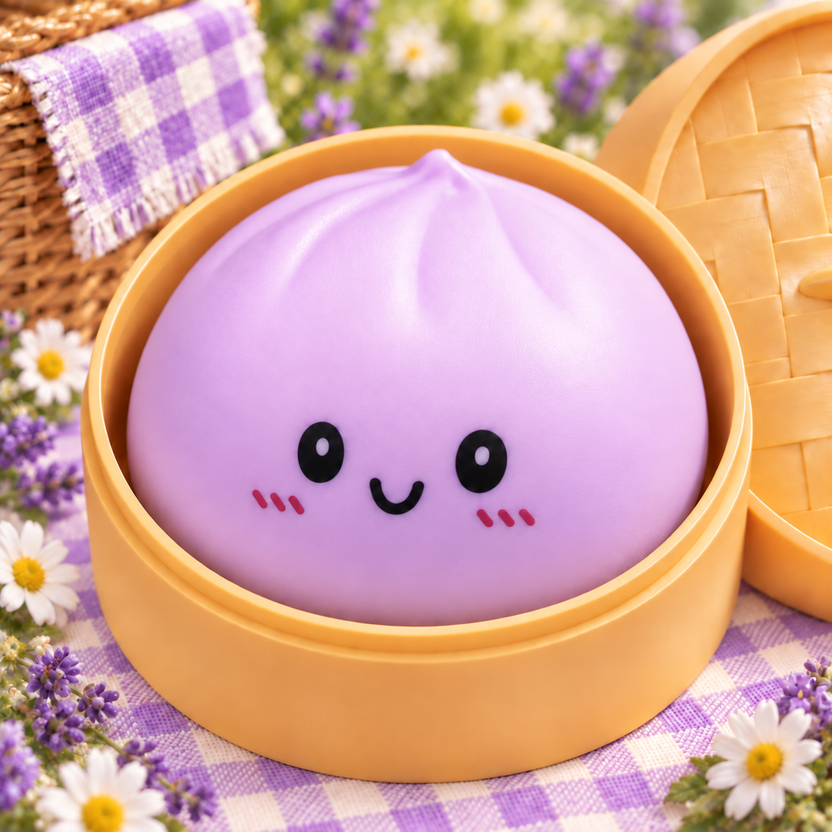 Purple Emoji Steamed Bun with Bamboo Steamer Squishy — product image