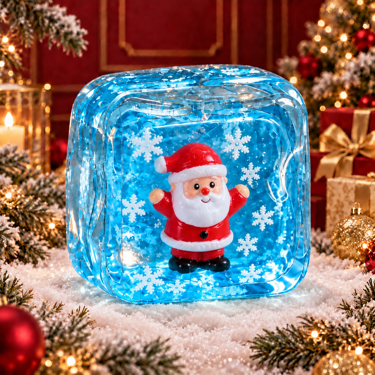 Raised-Hand Santa Claus Blue Ice Cube Stress-Relief Squishy — product image