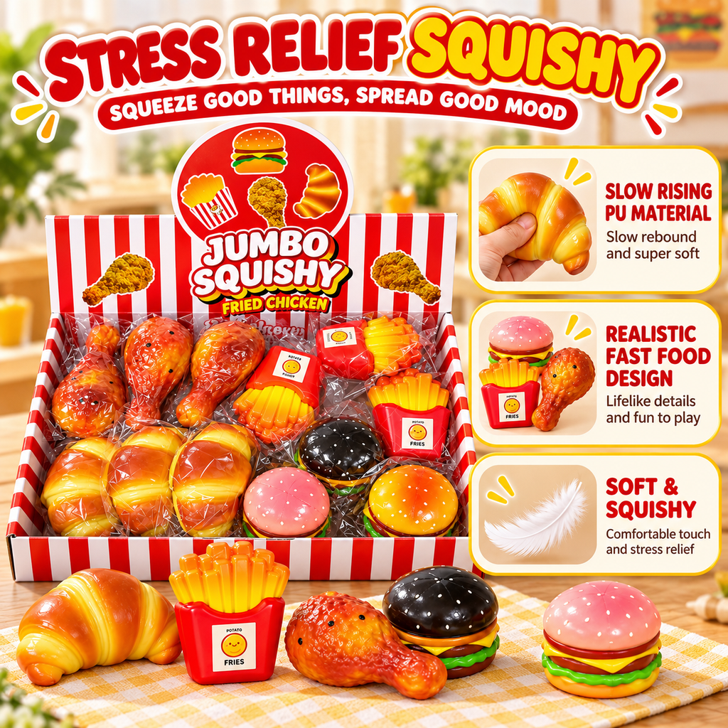 Realistic Hamburger, Chicken Leg, and French Fries Squeeze Toy Set