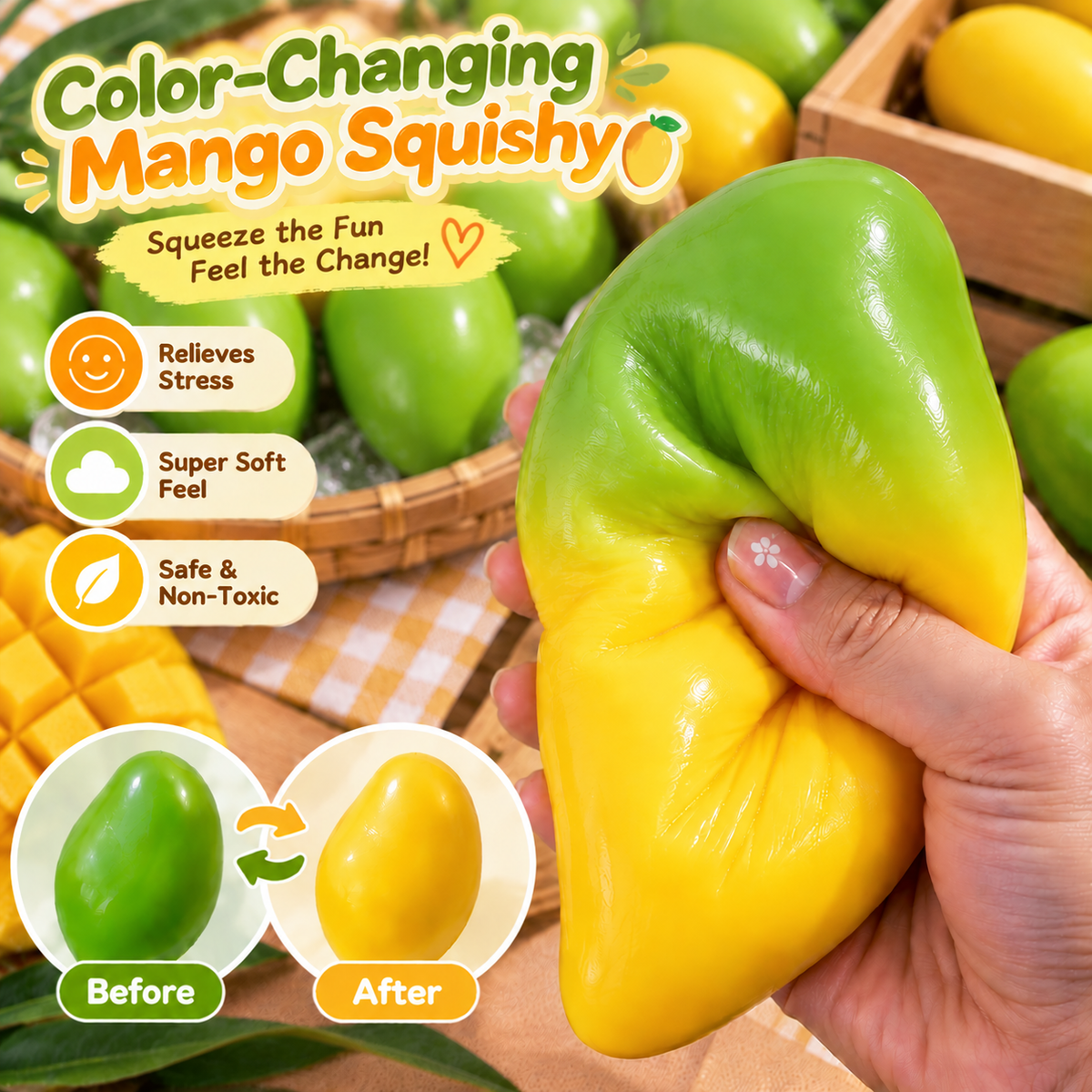 Temperature-Sensitive Color-Changing Mango Squeeze Toy