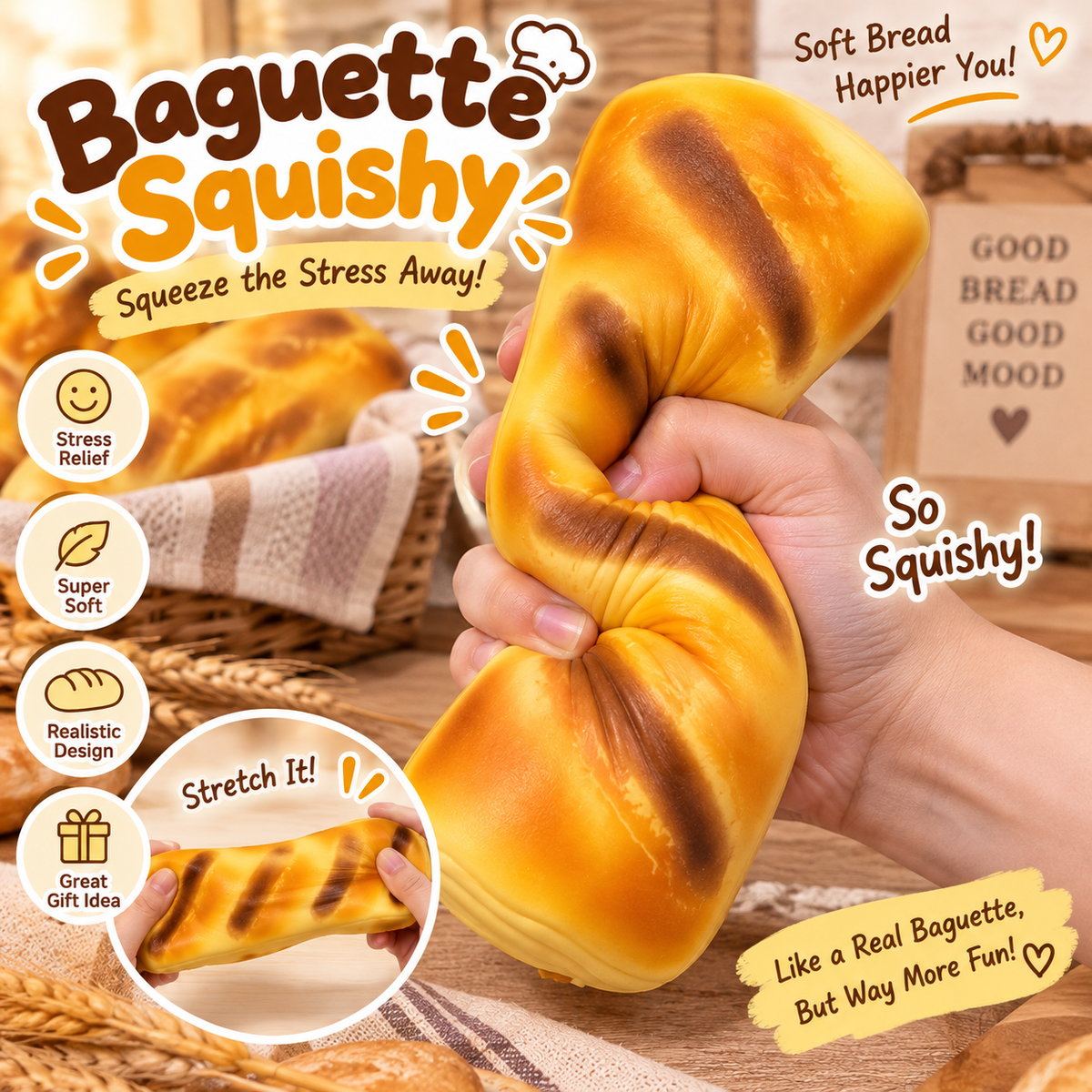 Giant Baguette Squeeze Toy