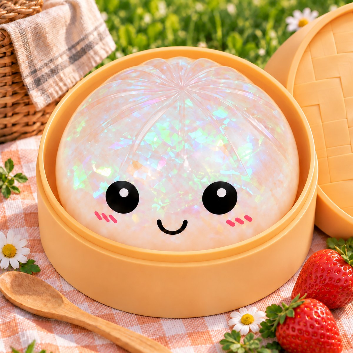 Transparent Ball-Skin Confetti Steamed Bun with Bamboo Steamer Squishy — product image