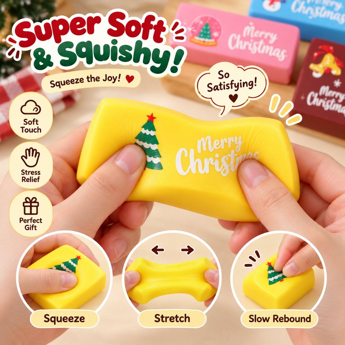 Christmas-Themed Slow-Rise "Butter Bar" Squeeze Toy (Clay-Style)